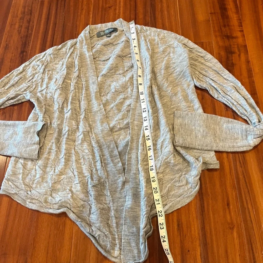 Title Nine Gray Cardigan Sweater Washable Wool Lightweight Texture Open Front XL